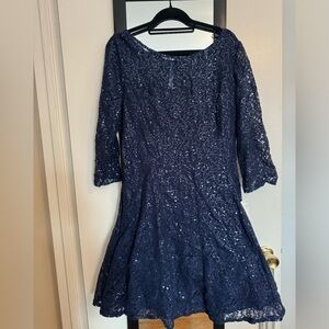 NWT SLNY NAVY SEQUINED LACE COCKTAIL DRESS SIZE 18